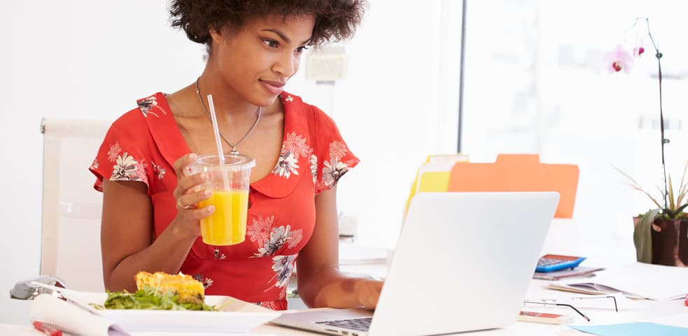 person eating lunch at desk