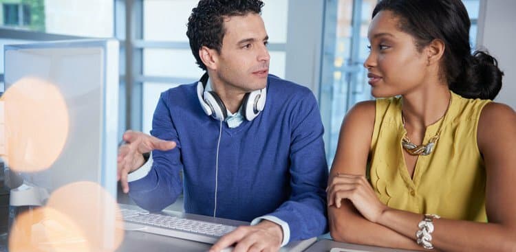 co-workers talking