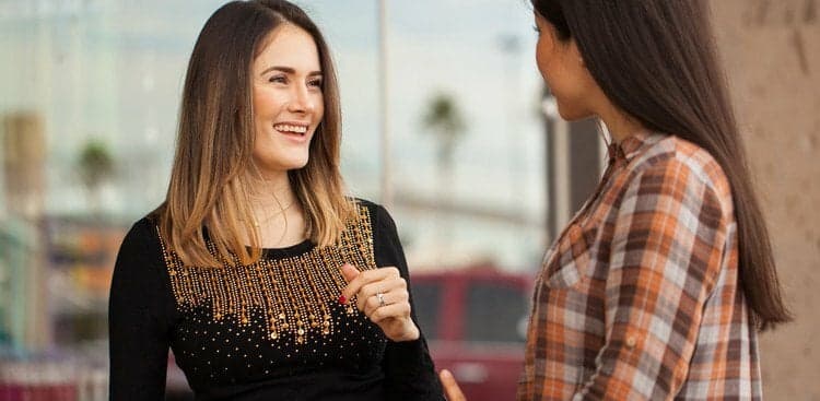 two women talking