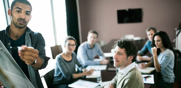 person in meeting