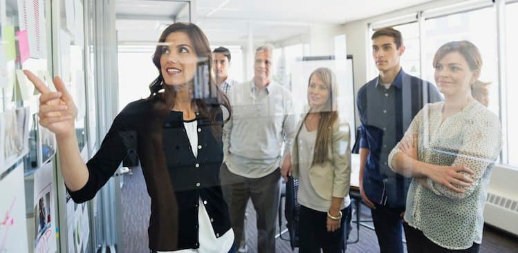 person presenting to team