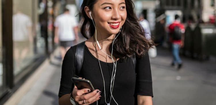 person listening to podcast