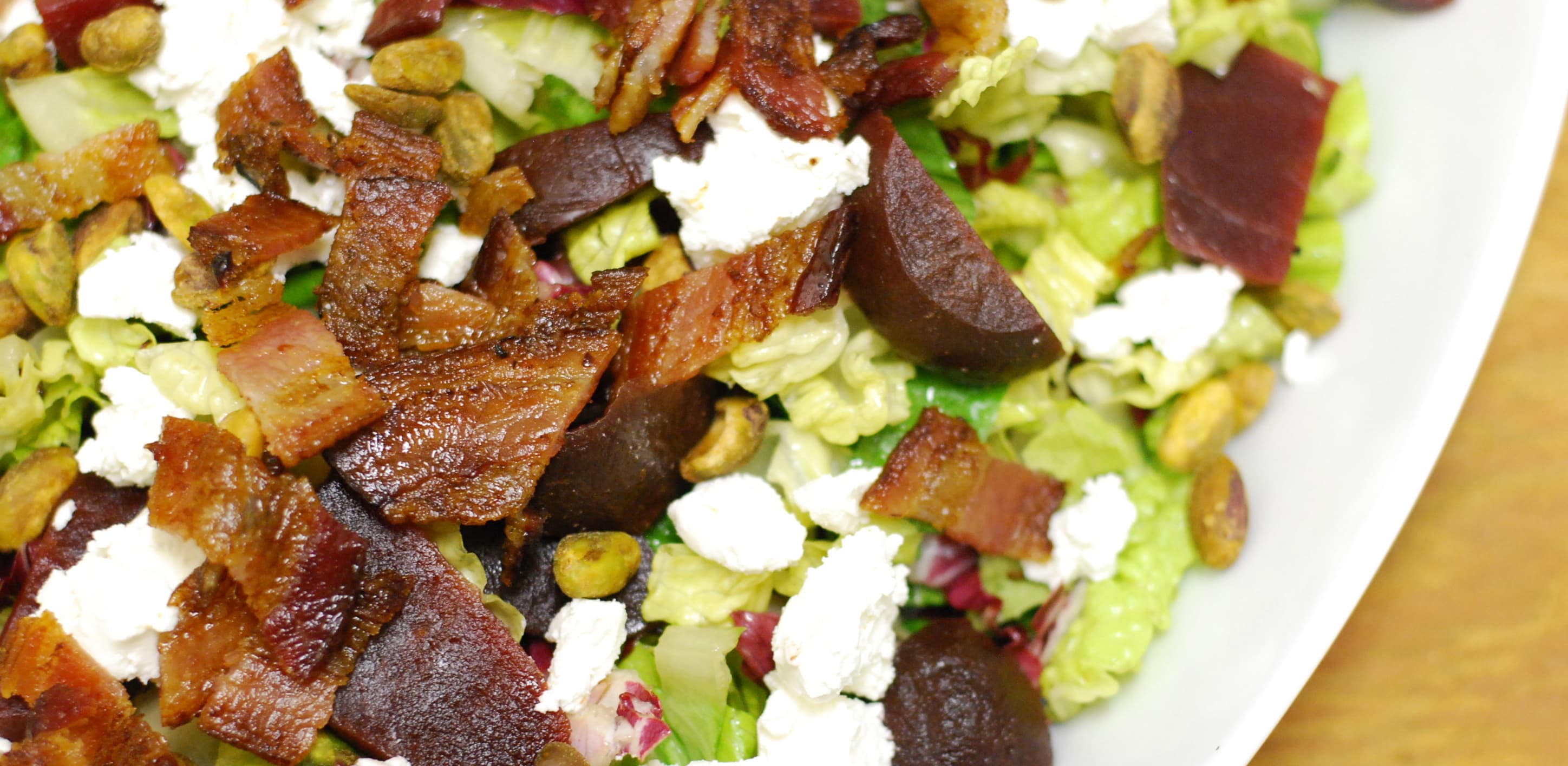 Your Weeknight Dinner Plan: Mixed Greens with Bacon, Beets, & Goat Cheese