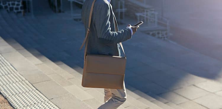 person walking with phone