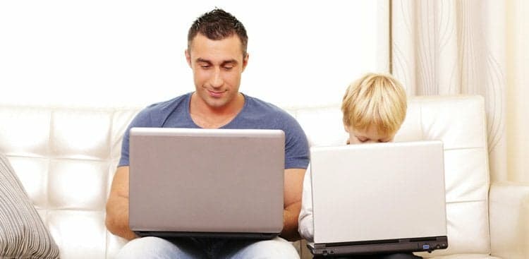 father and son working