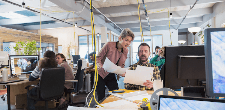 employees working in an open office