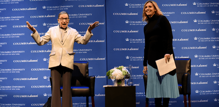 Ruth Bader Ginsburg and Poppy Harlow at Columbia University's "She Opened the Door" conference